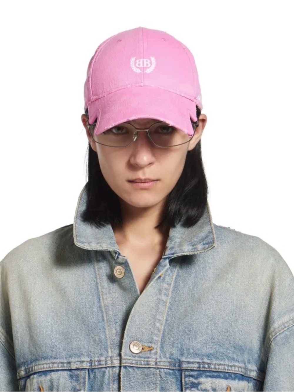 Balenciaga Unisex Laurel Baseball Cap Distressed Baby Pink Logo One Size